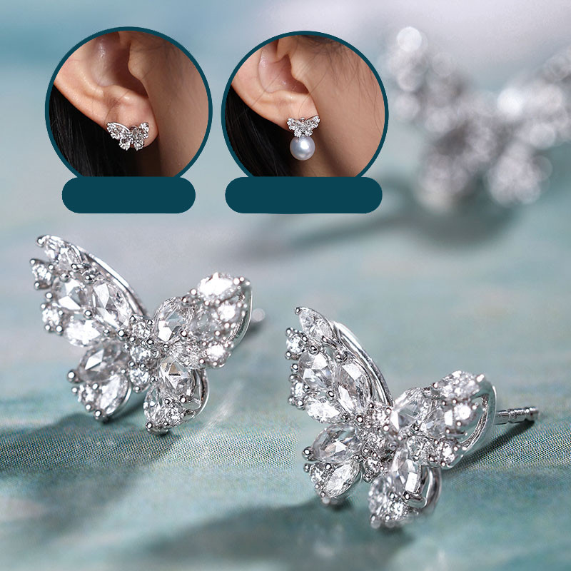 [ヘイズジュエリー] バタフライランゲージシリーズ 18Kゴールド 天然ダイヤモンド バタフライペンダント/イヤリング マルチウ