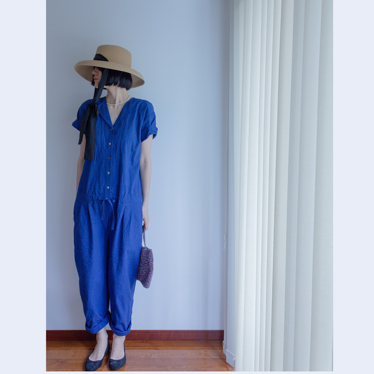 ■私サイズ■ローウエストつなぎ■ブルー■