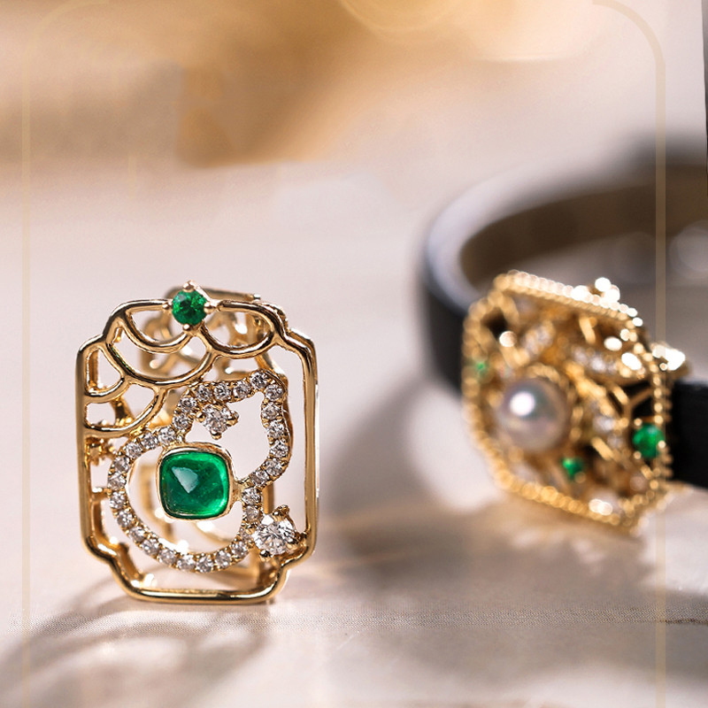 [ヘイズジュエリー] 竹ワイン翡翠クラウドシリーズ 18Kゴールド 新中国多機能ペンダント コロンビアシュガータワーエメラルドメ