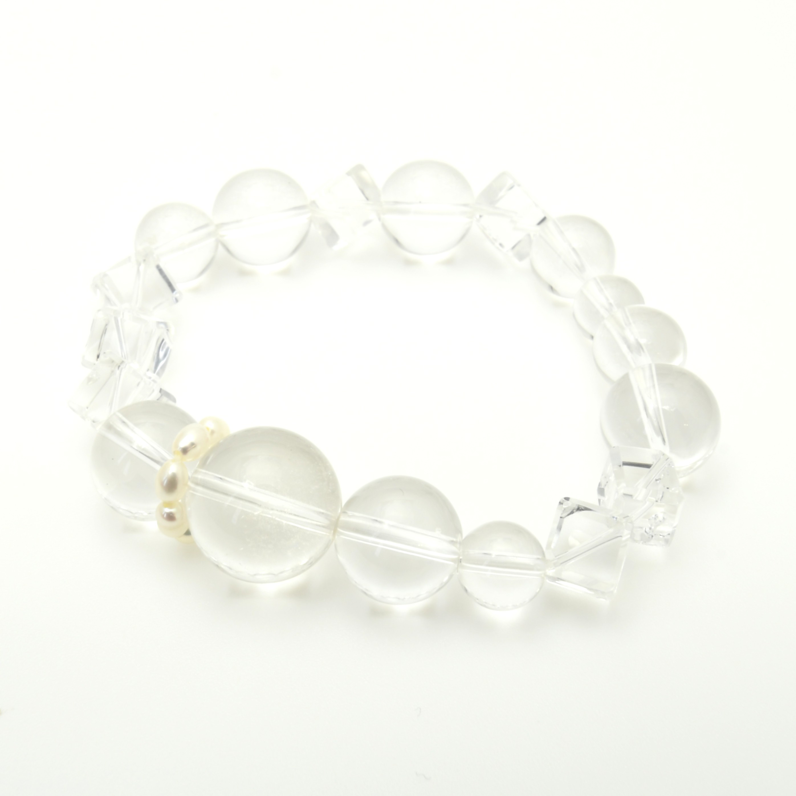 ミックスクリスタルブレス パール 水晶 贈り物 個性的 透明 夏 涼しげ 天然石