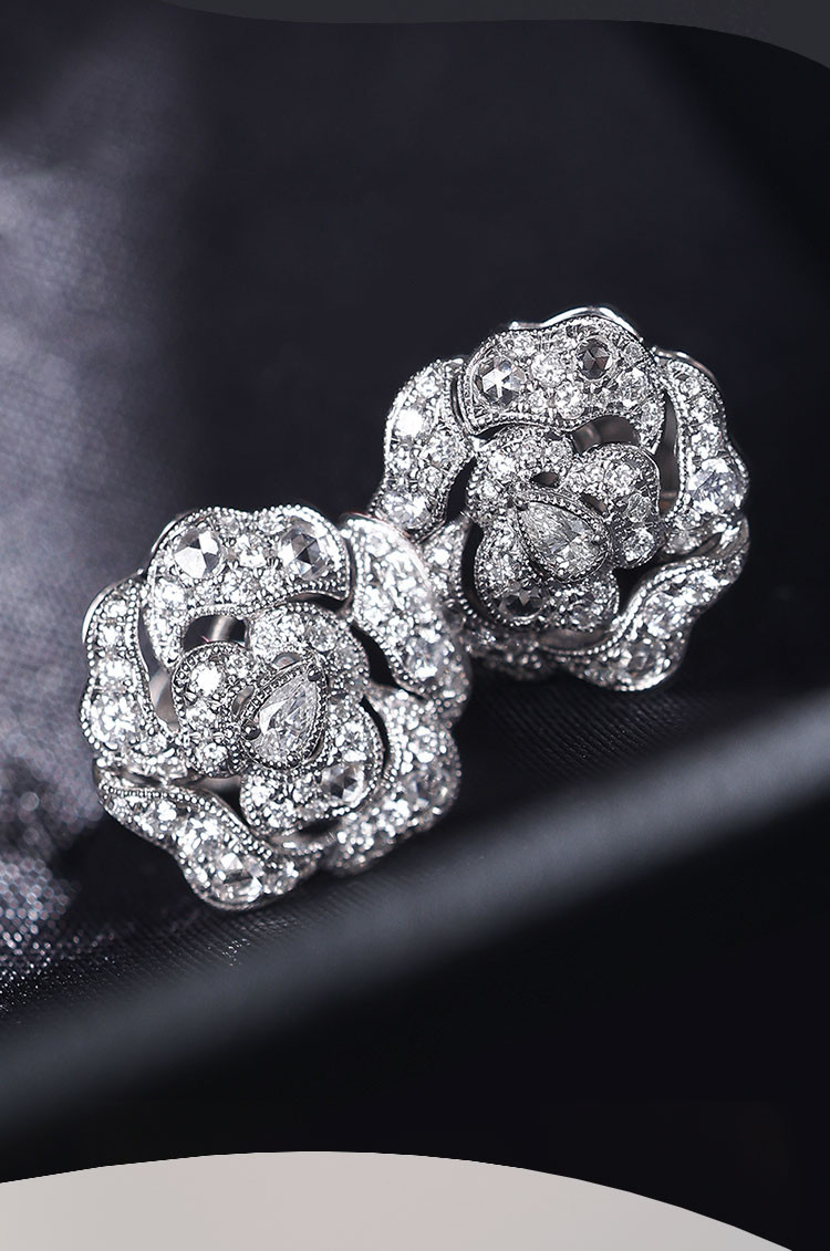 [ヘイズジュエリー]ダイヤモンドカメリアシリーズ 18Kゴールド 天然ダイヤモンドペンダント/イヤリング カメリア 3Dインレイ