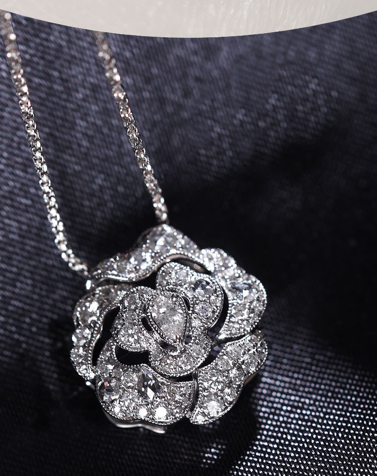 [ヘイズジュエリー]ダイヤモンドカメリアシリーズ 18Kゴールド 天然ダイヤモンドペンダント/イヤリング カメリア 3Dインレイ