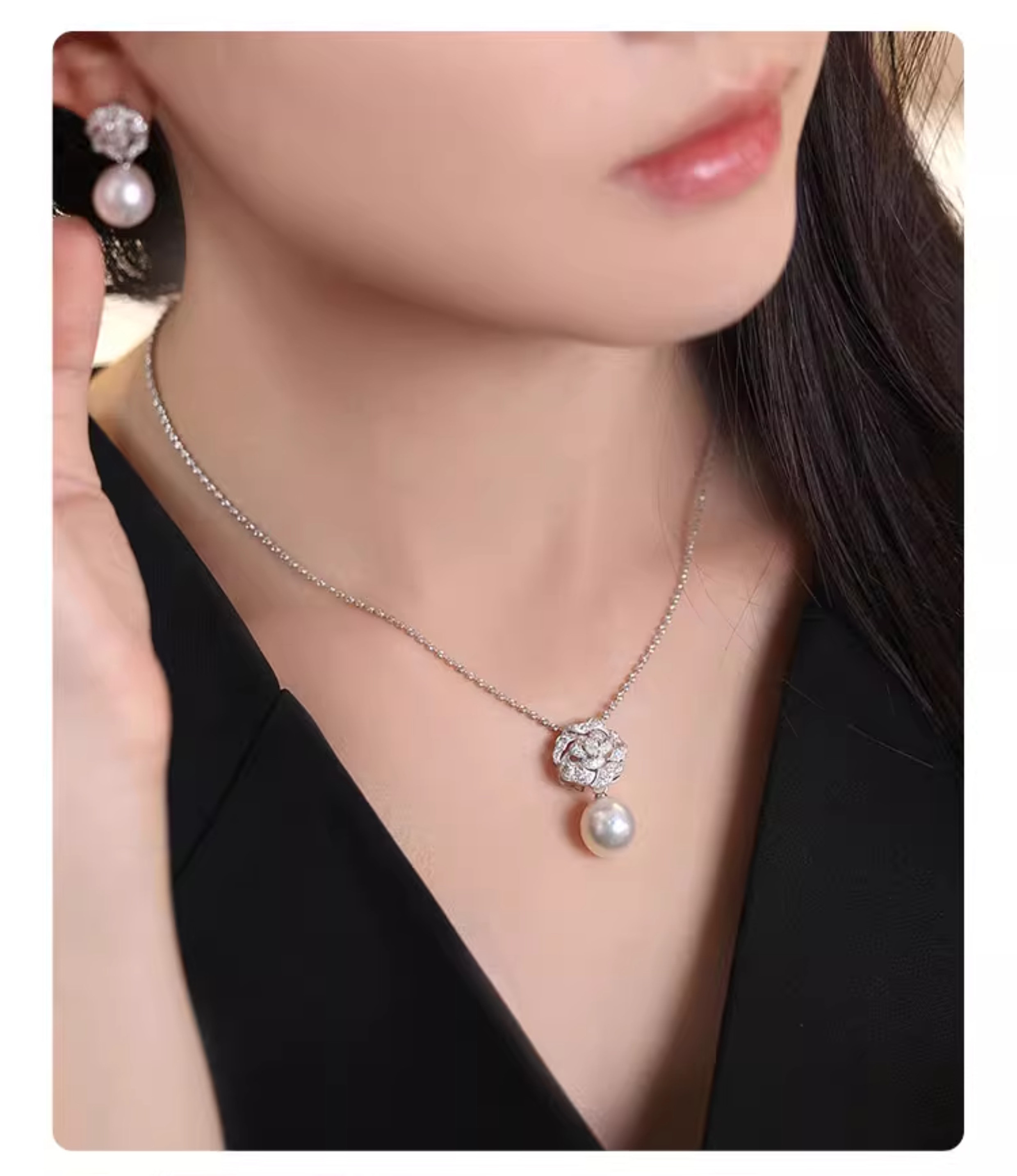 [ヘイズジュエリー]ダイヤモンドカメリアシリーズ 18Kゴールド 天然ダイヤモンドペンダント/イヤリング カメリア 3Dインレイ