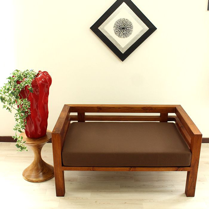 チーク無垢材 木製 ソファ ２人用 天然木 銘木 チーク材家具 デイベッドスタイル W120cm オイル仕上げ 艶消し