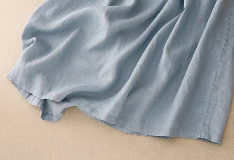 夏♡ワンピース♡通勤♡通学♡綿麻♡ベビーブルー