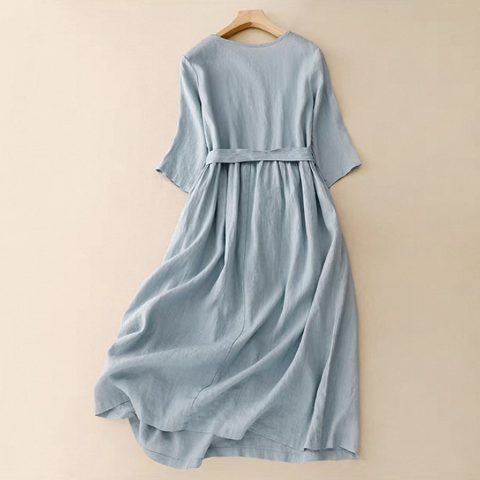 夏♡ワンピース♡通勤♡通学♡綿麻♡ベビーブルー