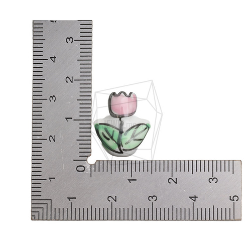 GLA-183-G【2個入り】ピンクチチューリップの陶器チャーム／ハンド