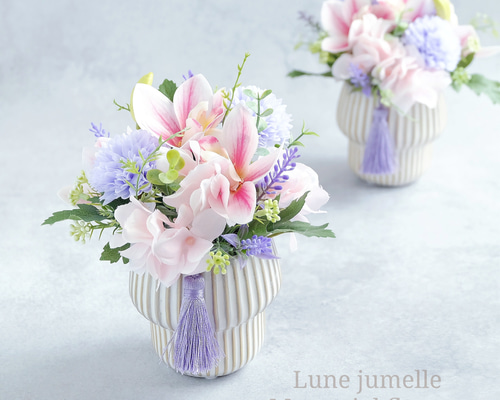 御供え花　造花　仏花　紫クレマチス　7月No.2 御供え花 造花 仏花 紫クレマチス 7月No.2