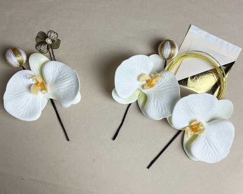 ☆手作り一点物♪胡蝶蘭＆輝く水引の和装髪飾りセット☆和の美しさ