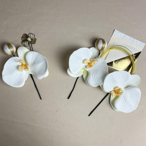 ☆手作り一点物♪胡蝶蘭＆輝く水引の和装髪飾りセット☆和の美しさ