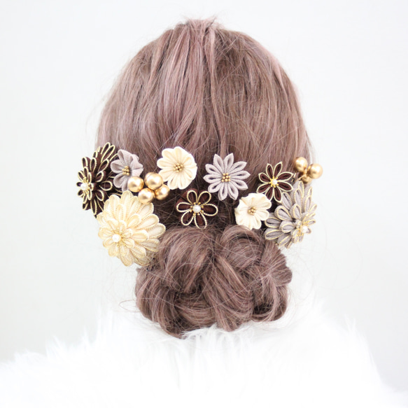 【T-6】つまみ細工　髪飾り　成人式　卒業式 SOUBIEN 卒業式 髪飾り 成人式 つまみ細工 2点セット 桜 梅 花