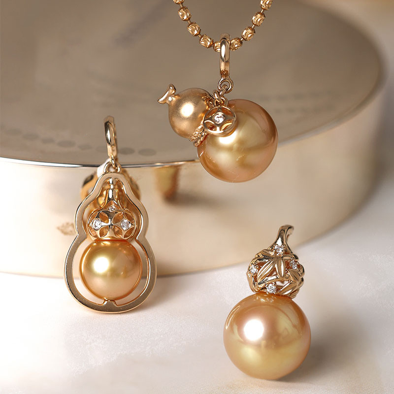 [ヘイズジュエリー] ひょうたん万梁シリーズ 10-11mm 南洋金ビーズ ひょうたん ユニバーサルバックルペンダント 18Kゴ