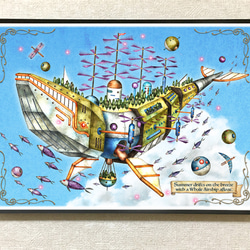 迷路のクジラ飛行船・アートポスター / A3ノビサイズ 飾って、迷路遊び