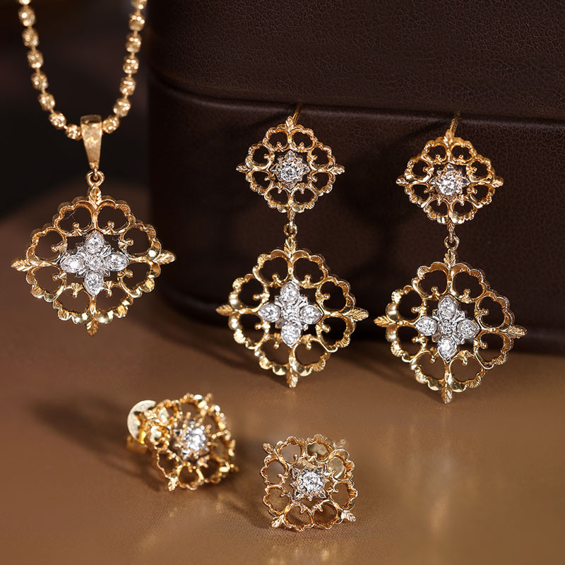 [ヘイズジュエリー] シンダンスウィンドウシリーズ 18Kゴールド イタリア製 編み込み彫刻ゴールドイヤリング/ペンダント アー