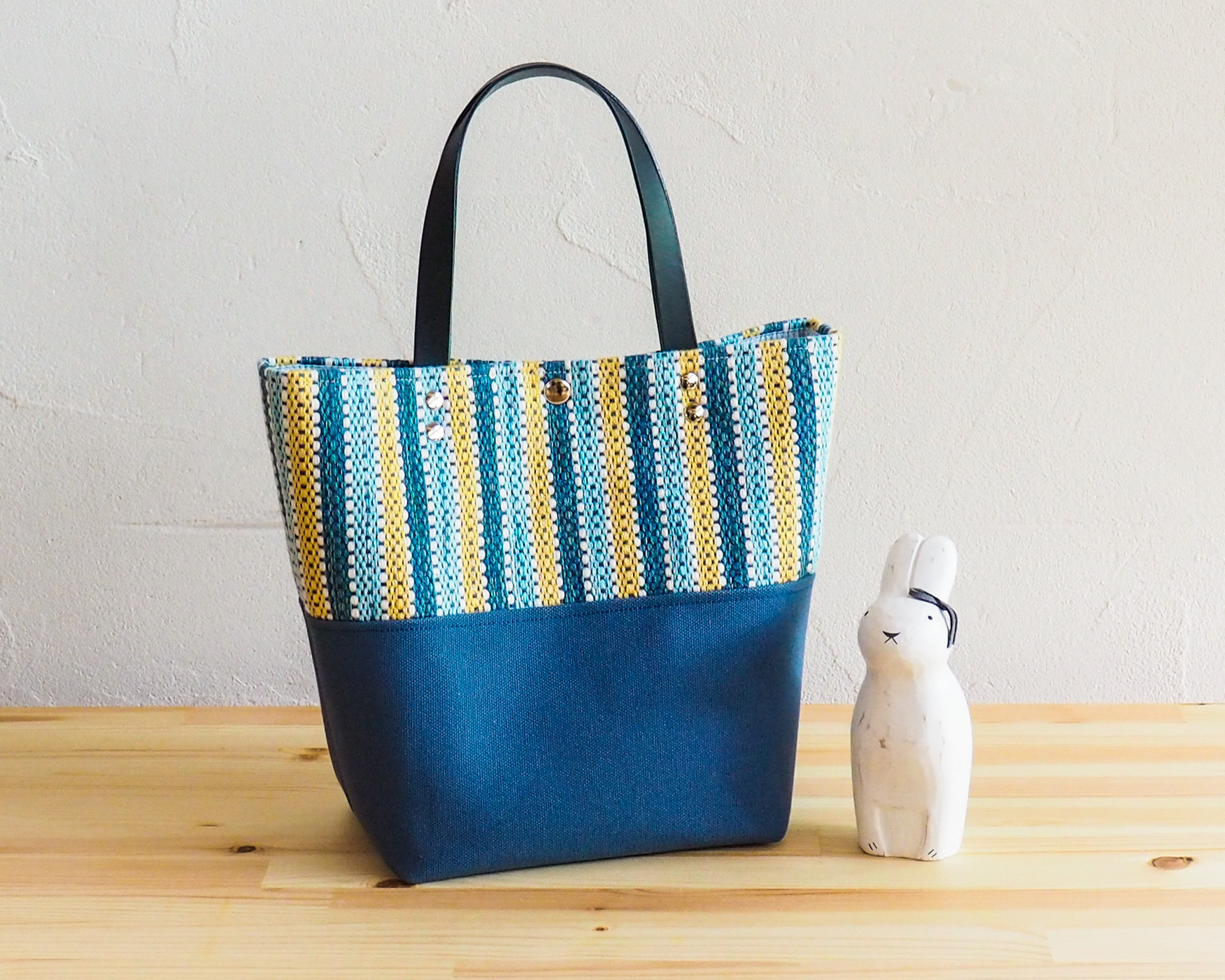 キャンディカラー手織り布のミニトート（ブルー）