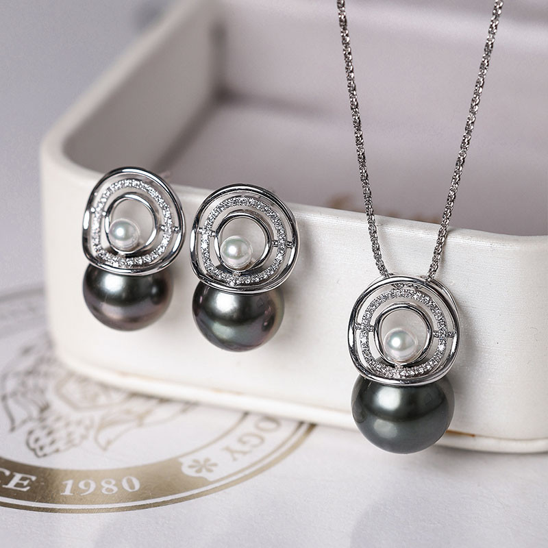 [ヘイズジュエリー] スモールストローハットシリーズ 18Kホワイトゴールド 天然ダイヤモンド 11-12mm タヒチアンブラッ