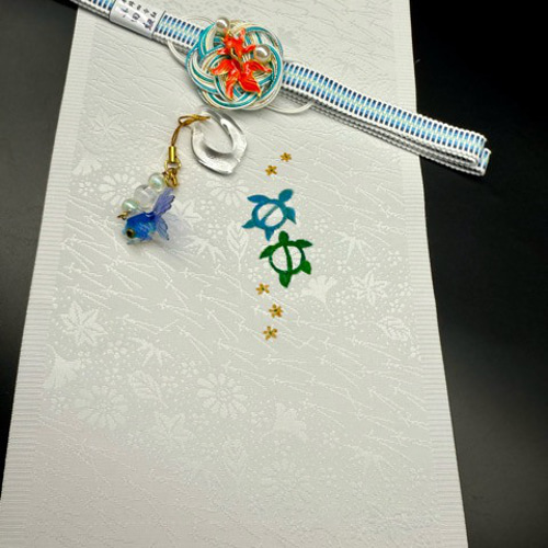 目玉商品】0885半襟 手書き&金魚帯留め・根付・帯締め 化繊半衿