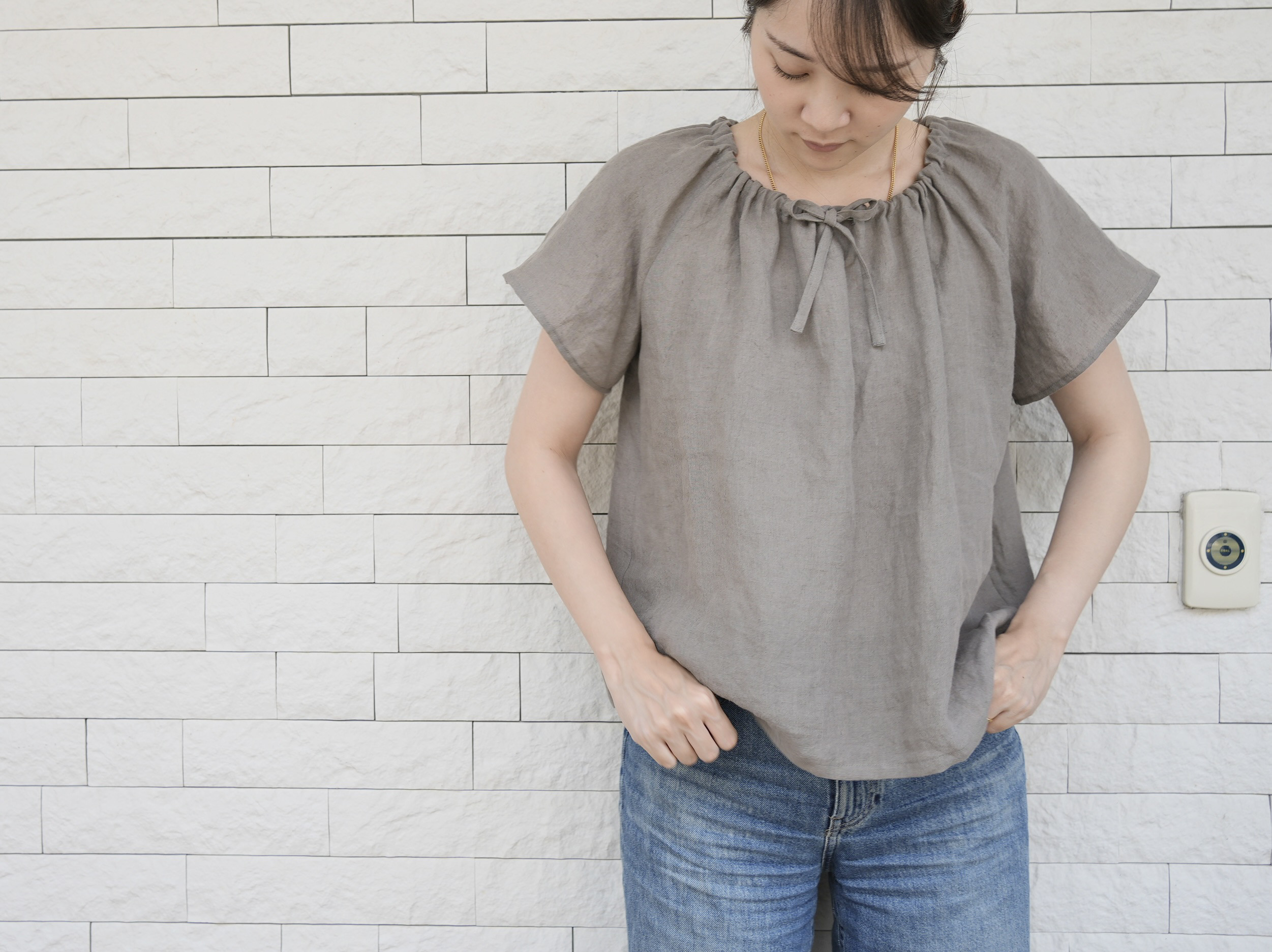 上質リネンのゆったり半袖ブラウス　No.361