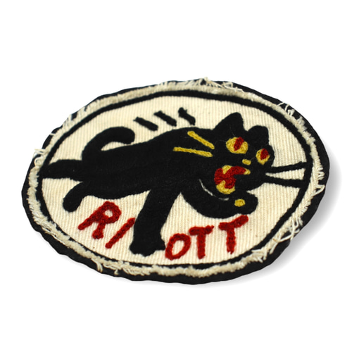 猫キャット/チェーンステッチ刺繍ワッペン｜ヴィンテージ風