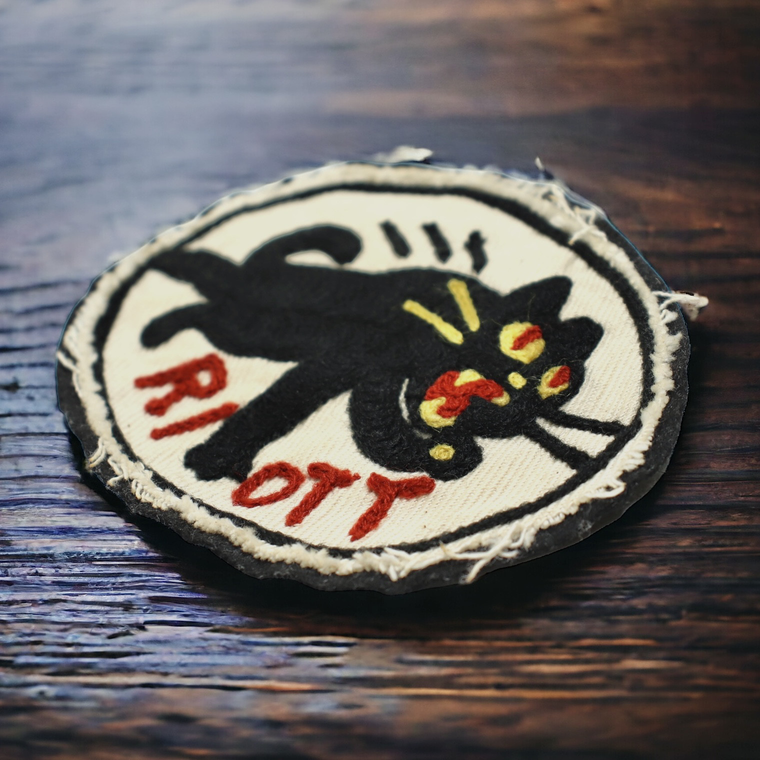 猫キャット/チェーンステッチ刺繍ワッペン｜ヴィンテージ風