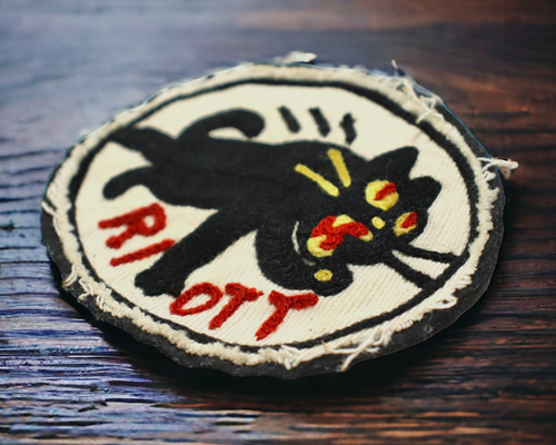 猫キャット/チェーンステッチ刺繍ワッペン｜ヴィンテージ風