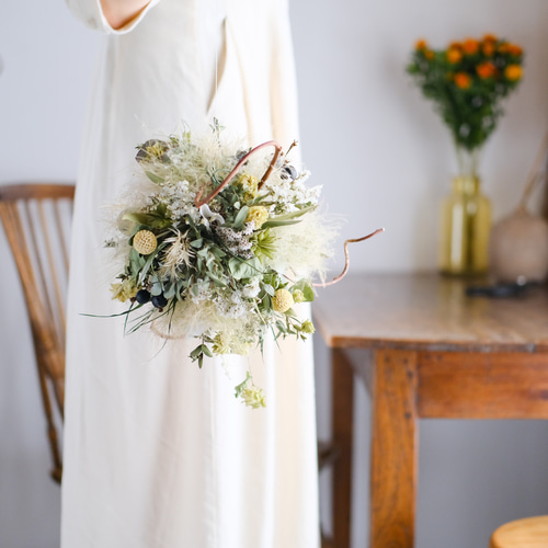 ドライフラワー☆パンパスフライングボール☆アンティーク風 ゆらゆら