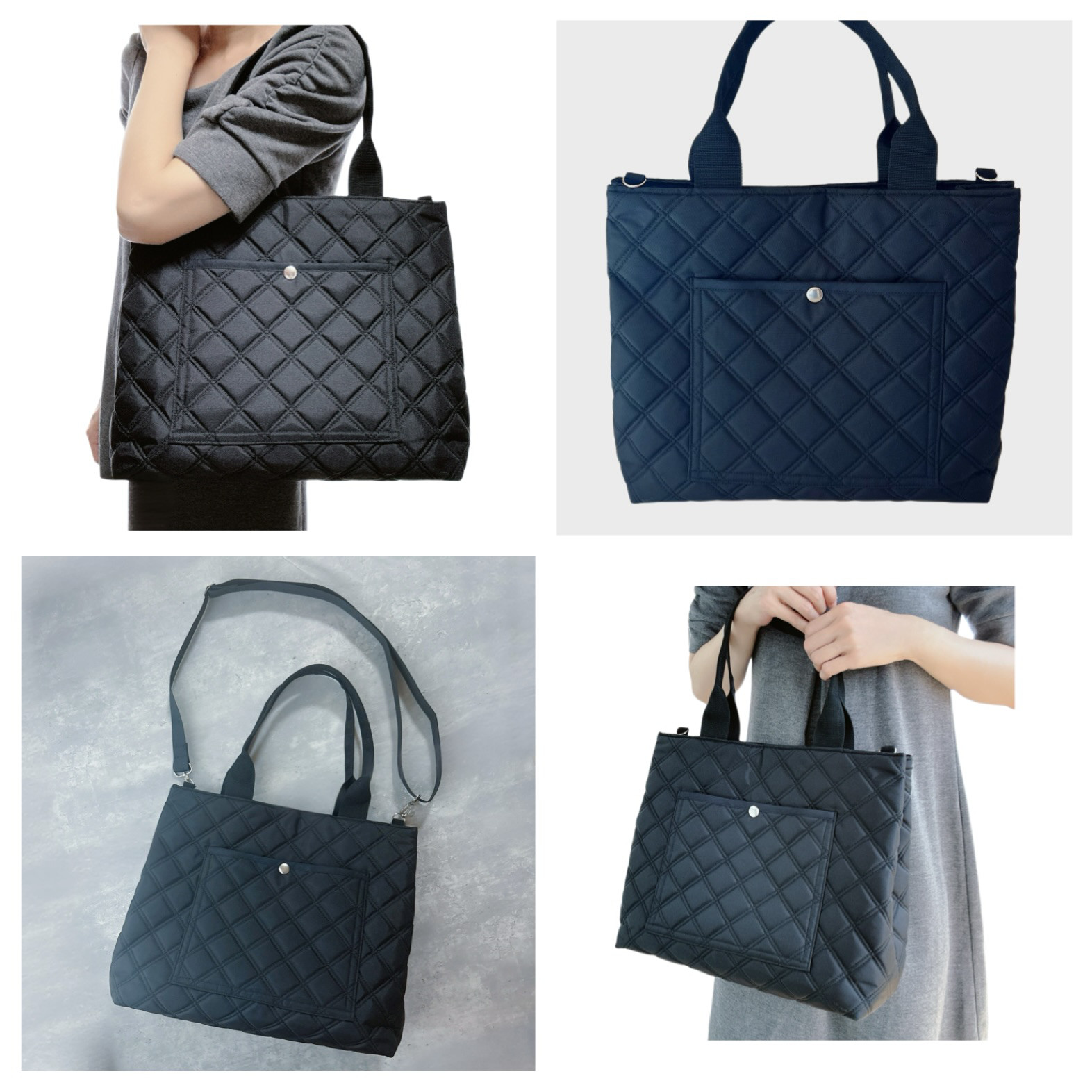 ２way　トートバッグ　ショルダーバッグ　キルティング　軽量　A4対応　通勤通学　お出かけ　底板付