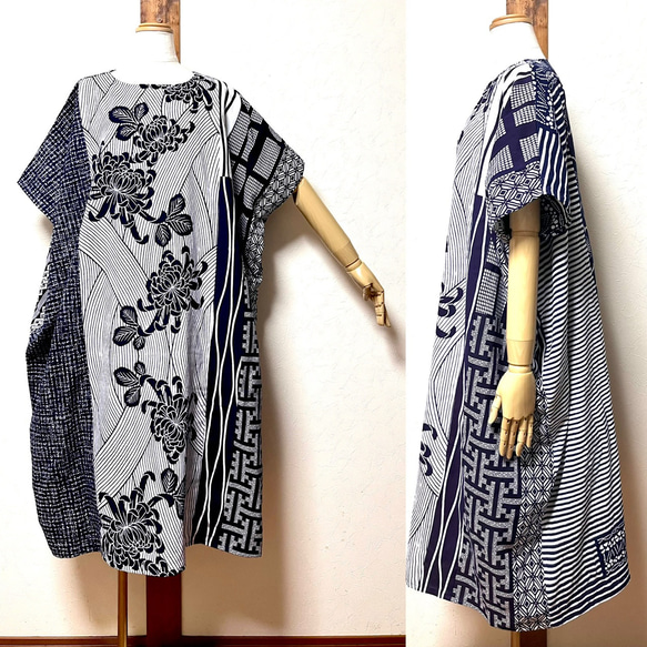 浴衣リメイクワンピース パッチワークB 4-1浴衣リメイク 浴衣