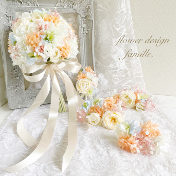【 オーダーメイド ブーケ & ブートニア & ヘッドドレス 3点セット 】夢咲く1日を彩る、特別なお花❁⃘ 髪飾り 3枚目の画像