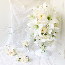 【 オーダーメイド ブーケ & ブートニア & ヘッドドレス 3点セット 】夢咲く1日を彩る、特別なお花❁⃘ 髪飾り 7枚目の画像
