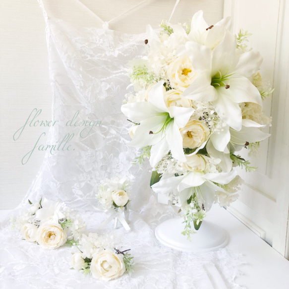【 オーダーメイド ブーケ & ブートニア & ヘッドドレス 3点セット 】夢咲く1日を彩る、特別なお花❁⃘ 髪飾り 7枚目の画像