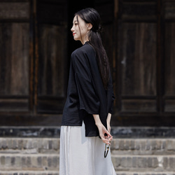 日焼け止めブラウス 空調シャツ 涼し気な雰囲気が魅力の手巻きシャツ #黒色 3枚目の画像