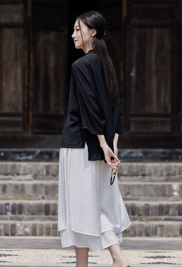 日焼け止めブラウス 空調シャツ 涼し気な雰囲気が魅力の手巻きシャツ #黒色 7枚目の画像