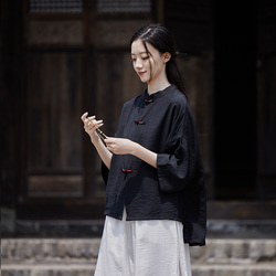 日焼け止めブラウス 空調シャツ 涼し気な雰囲気が魅力の手巻きシャツ #黒色 5枚目の画像