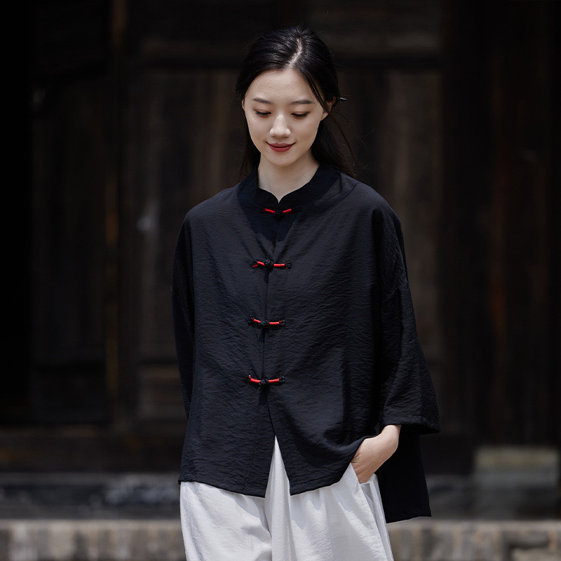 日焼け止めブラウス 空調シャツ 涼し気な雰囲気が魅力の手巻きシャツ #黒色