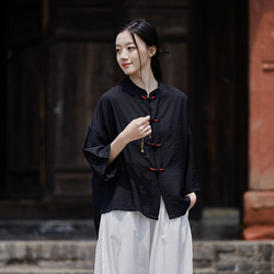 日焼け止めブラウス 空調シャツ 涼し気な雰囲気が魅力の手巻きシャツ #黒色 4枚目の画像