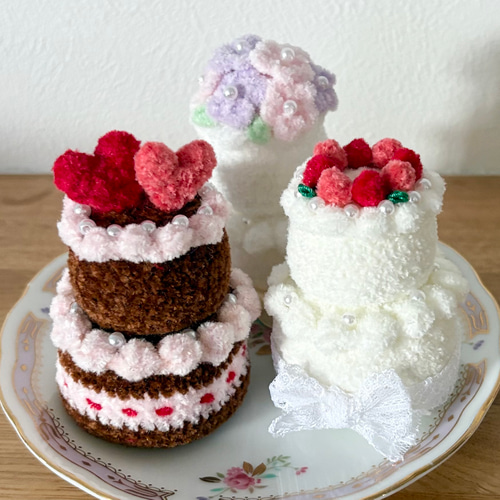 受注制作】あみぐるみ ケーキ ミニケーキ お花のケーキ ウェディング