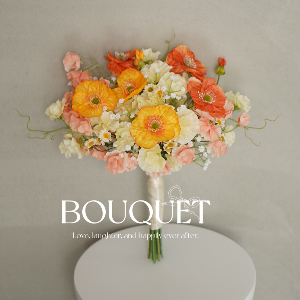 fuwari.⌇﻿ ふわふわ スイートピー かすみ草 ポピー のビタミンブーケ♡ アーティフィシャルフラワー