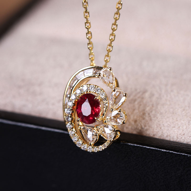 [ヘイズジュエリー] ファイアーダンスシリーズ 18Kゴールド 天然ダイヤモンド ピジョンブラッドルビーペンダント 防水シリーズ