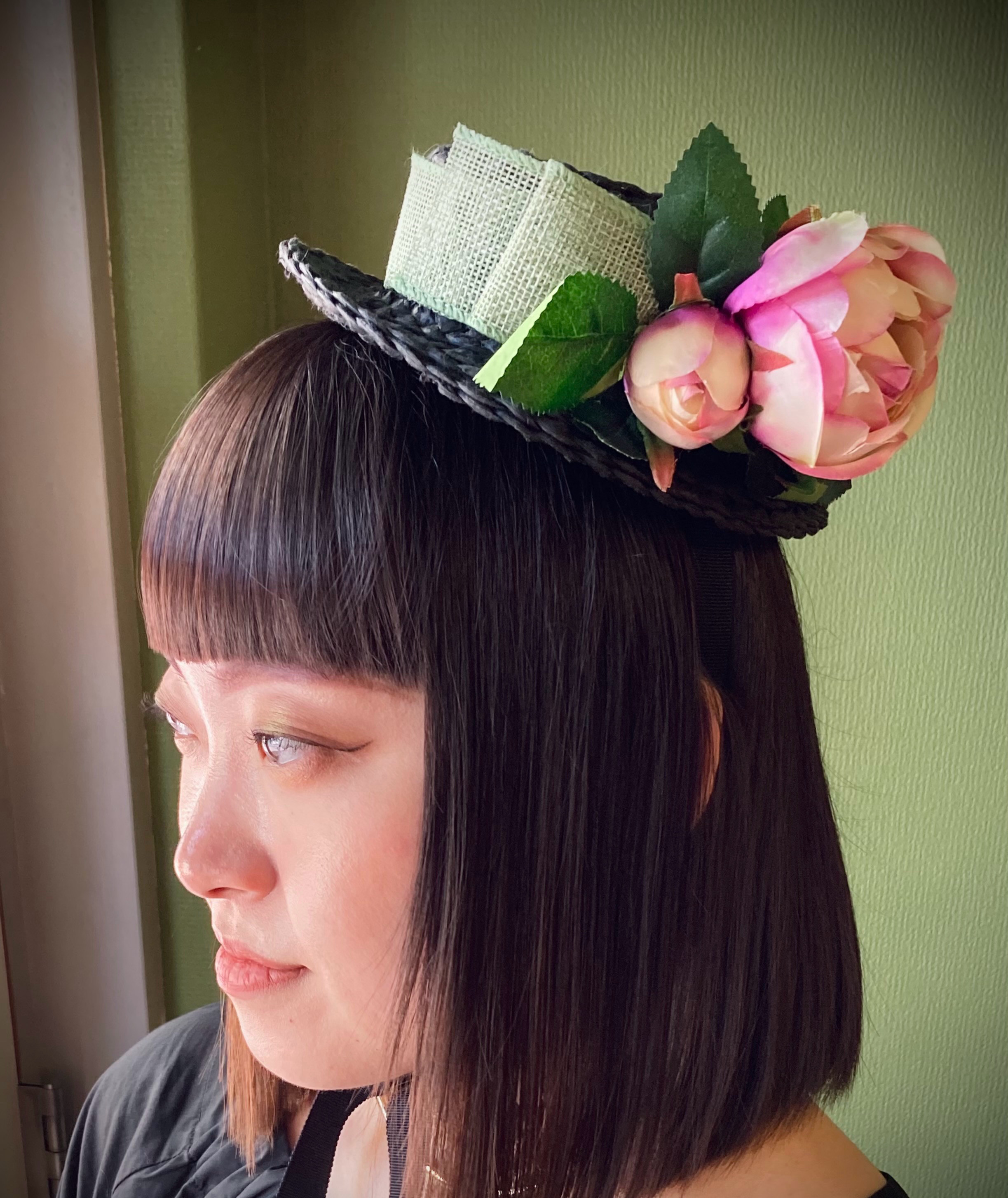 ✤ミニカンカン帽ドレスハット/ブラック×グリーンリボン✤ 9,288円