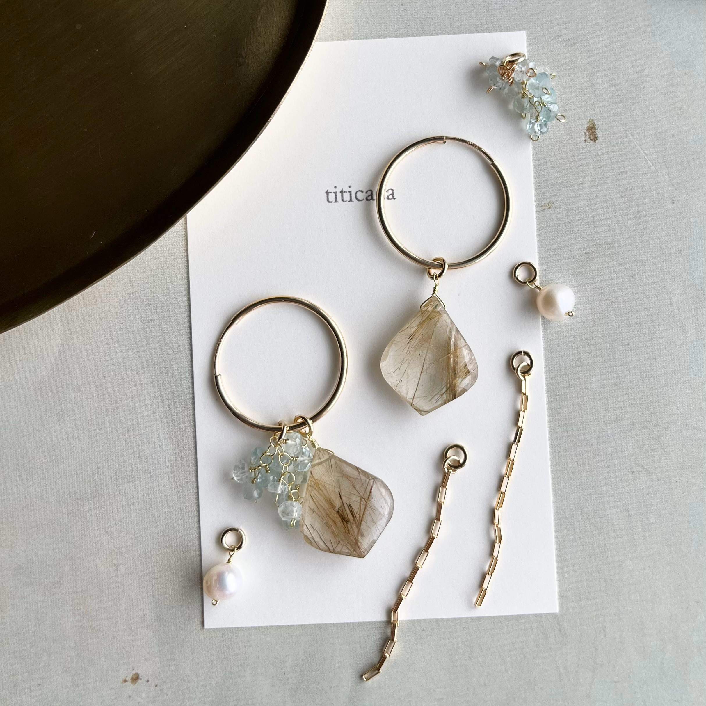 ゴールデンルチルクォーツとアクアマリンの着せ替え【チャームセット】