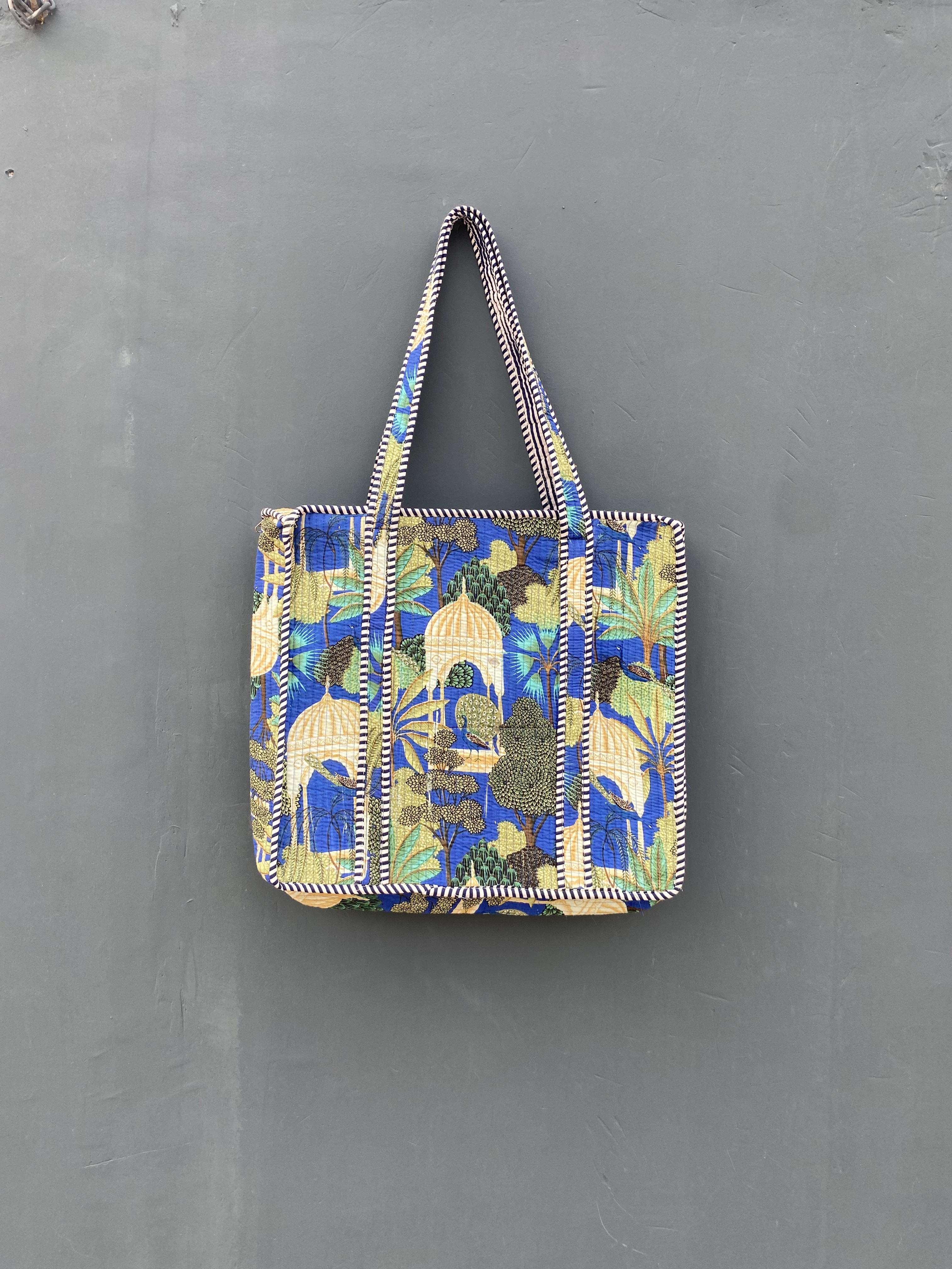 インド・ジャイプルの手仕事｜ガゼボ柄 大容量 トートバッグ マザーズバッグ