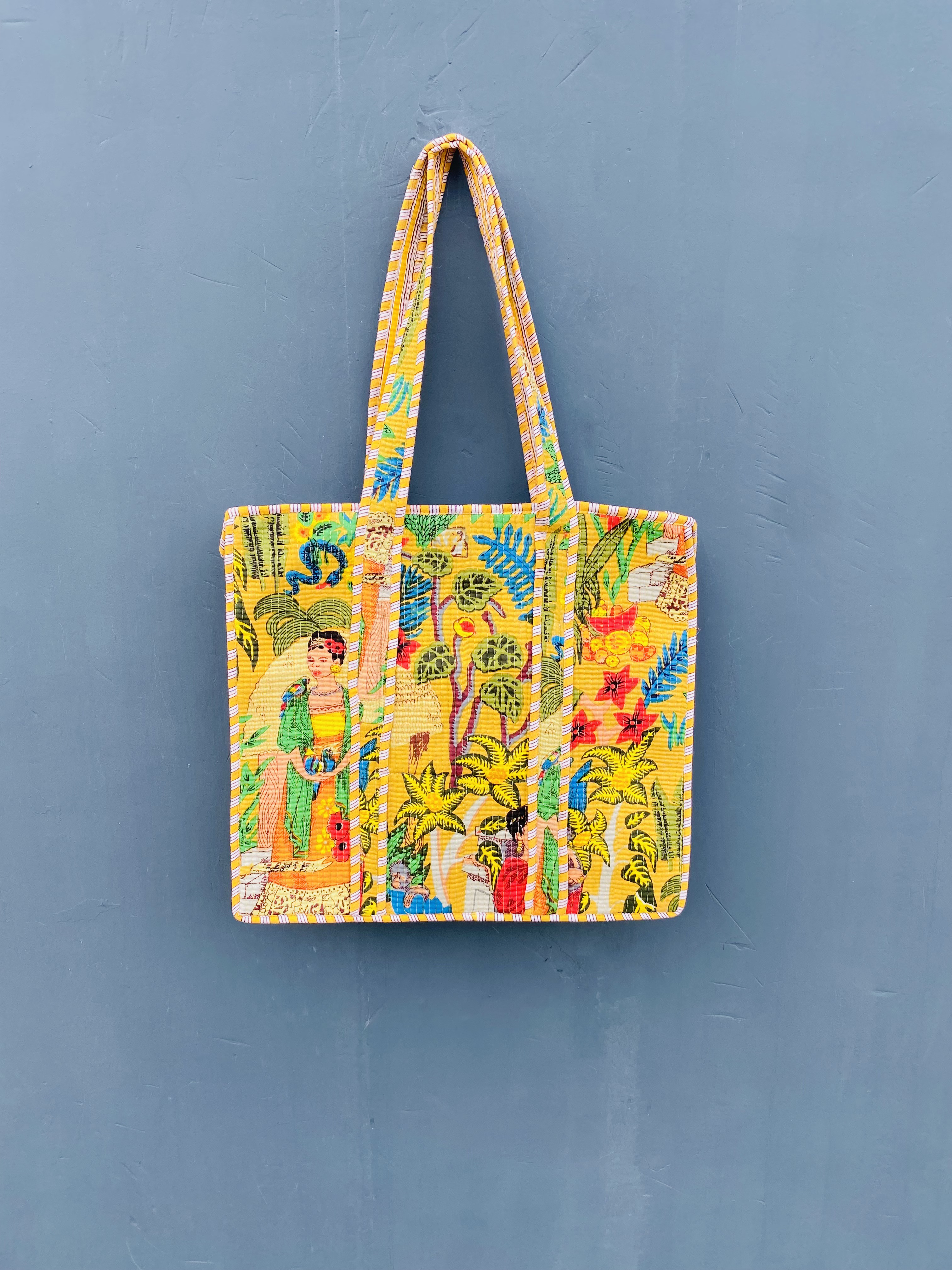 インド・ジャイプルの手仕事｜イエロー・エスニック柄 大容量 トートバッグ マザーズバッグ　ユニセックス