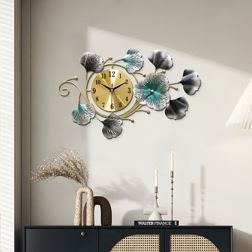 花モチーフの金属製壁掛け時計 お花デザインアート 壁掛け時計 大型クロック ウォールデコ