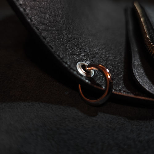 牛革 三つ折り長財布 ブラック×シルバー silver950アポロ