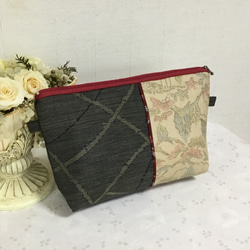 ハンドメイド・リメイク・帯・カバン・がま口バック・黒・2way