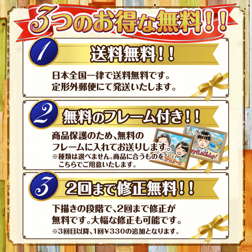 似顔絵 イラスト サンクスボード ☆ A4 色紙 B4 A3 サイズ 額縁付 送料