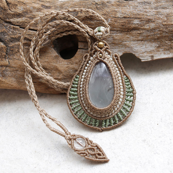 フローライトマクラメネックレスmac425天然石エスニックアジアンエキゾチック金属アレルギーフリーのアクセサリー 9枚目の画像