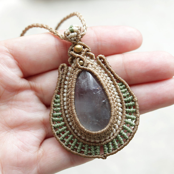 フローライトマクラメネックレスmac425天然石エスニックアジアンエキゾチック金属アレルギーフリーのアクセサリー 12枚目の画像