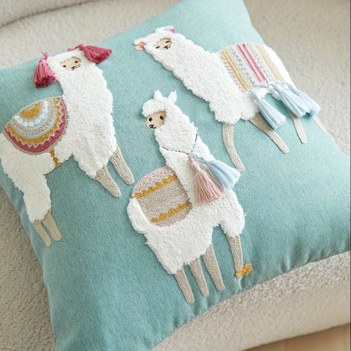 ペルーの手作り刺繍　アルパカブレンド　クッションカバー　伝統的な刺繍　45x45 ペルーアルパカウール 手刺繍クッションカバー レッド | MISKY